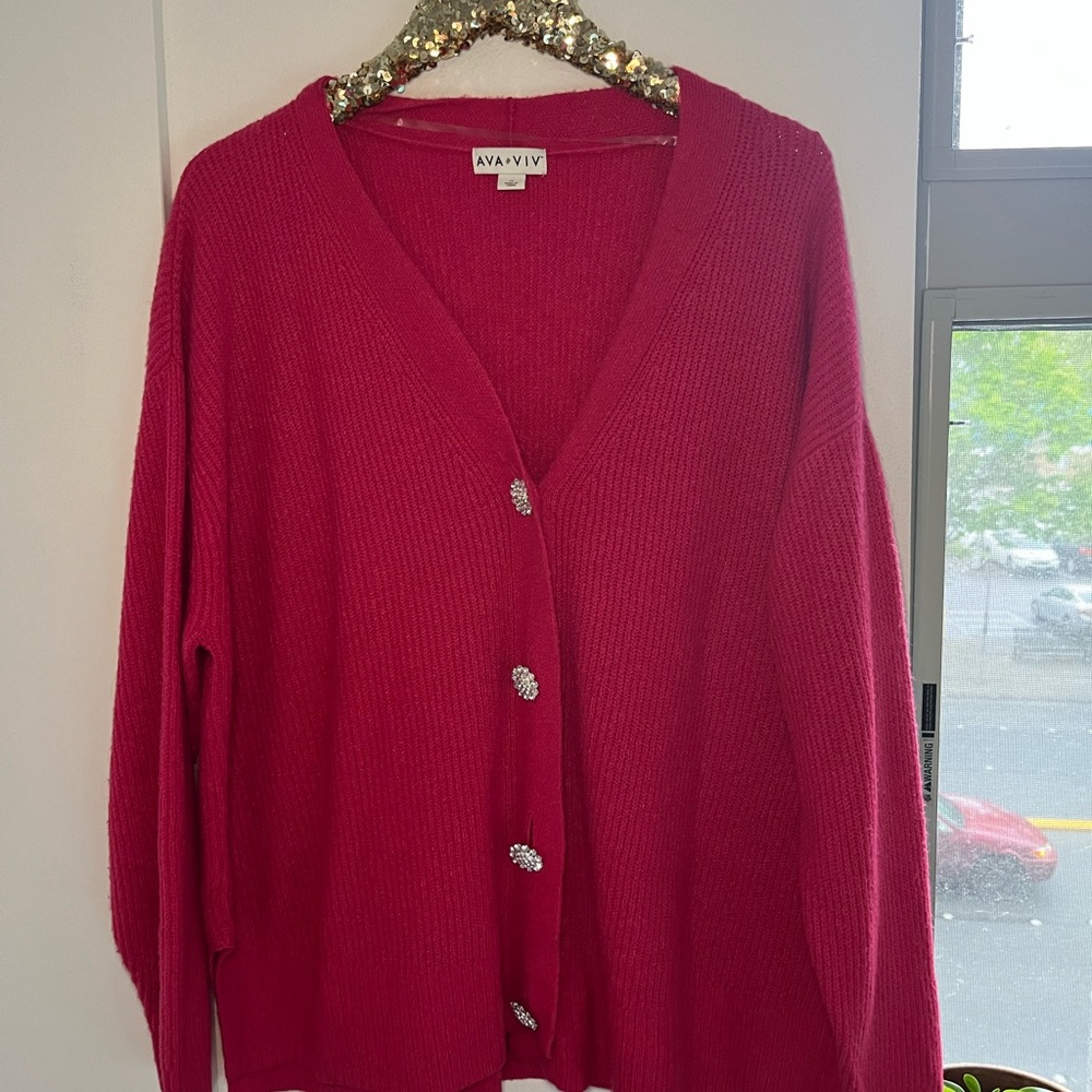 Ava & Viv Red Cardigan Sweater V-Neck Knit